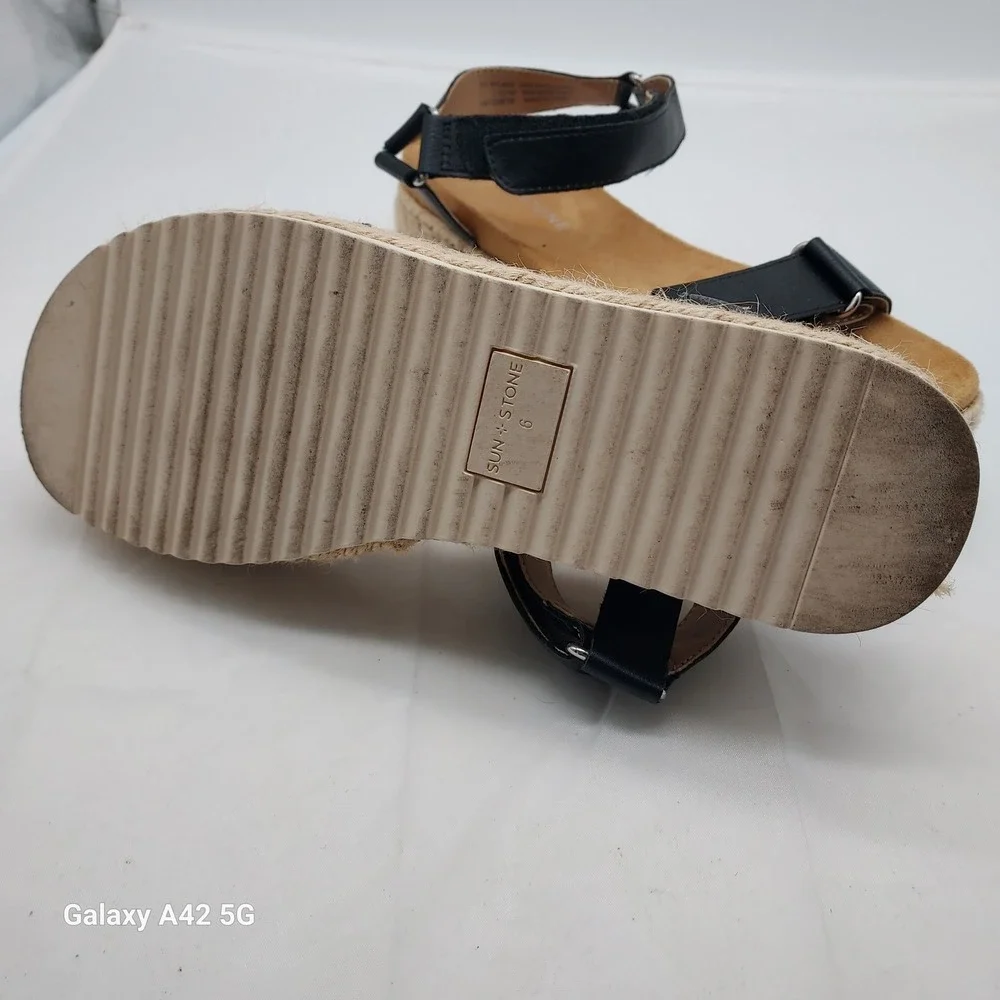 Sun + Stone Rylaan Black Espadrille Platform Wedge Sandals 6M F42199